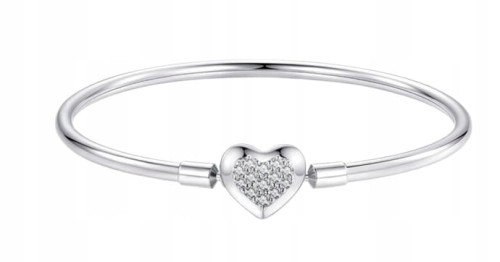 BRANSOLETKA MODUŁOWA bangle BAZA charms zawieszki SREBRO serce s925 19cm