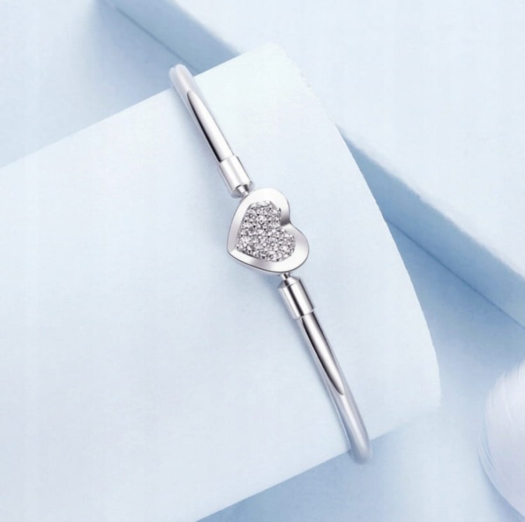BRANSOLETKA MODUŁOWA bangle BAZA charms zawieszki SREBRO serce s925 19cm