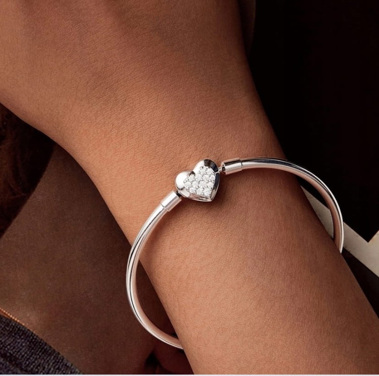BRANSOLETKA MODUŁOWA bangle BAZA charms zawieszki SREBRO serce s925 19cm
