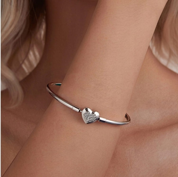 BRANSOLETKA MODUŁOWA bangle BAZA charms zawieszki SREBRO serce s925 19cm