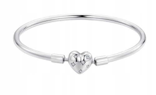 BRANSOLETKA MODUŁOWA sztywna BAZA charms zawieszki SREBRO serce s925 19cm