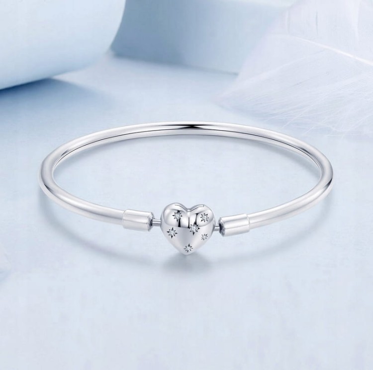 BRANSOLETKA MODUŁOWA sztywna BAZA charms zawieszki SREBRO serce s925 19cm
