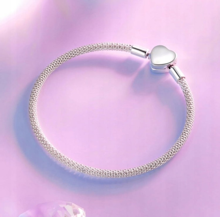 BRANSOLETKA MODUŁOWA baza na charms zawieszki Serce SREBRO próba s925 19cm