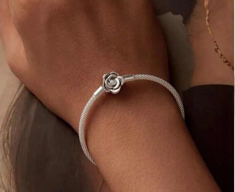 BRANSOLETKA MODUŁOWA baza na charms zawieszki RÓŻA SREBRO próba s925 19cm