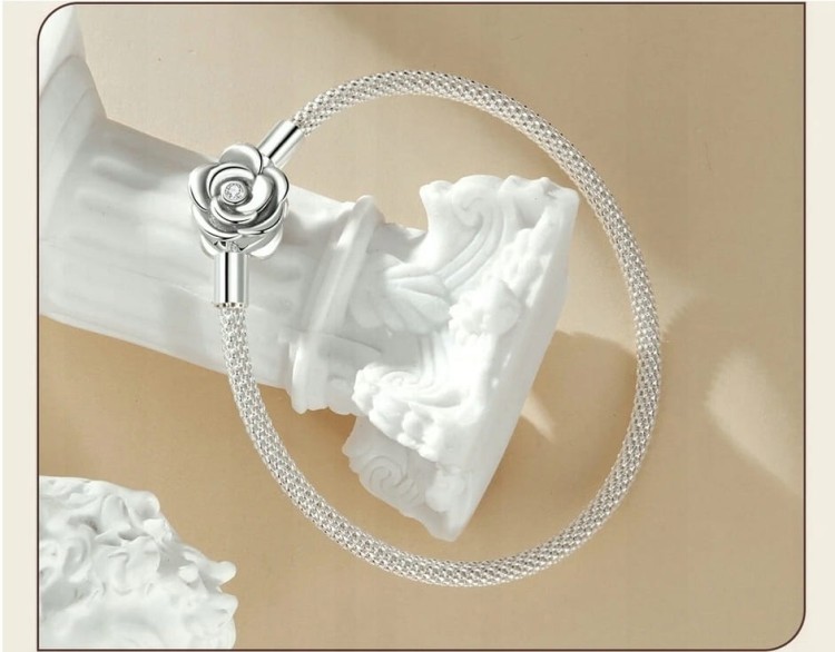 BRANSOLETKA MODUŁOWA baza na charms zawieszki RÓŻA SREBRO próba s925 19cm