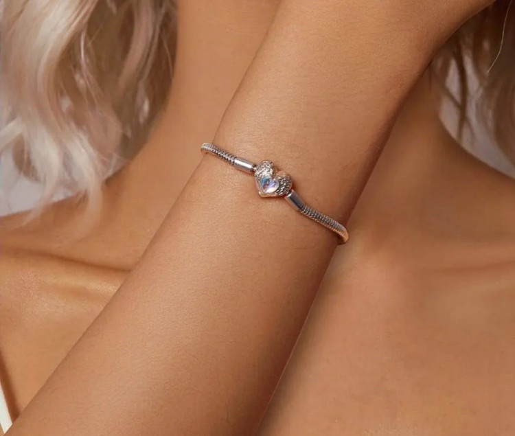 BRANSOLETKA  MODUŁOWA charms zawieszki baza SERCE SREBRO S925 rozm. 19cm