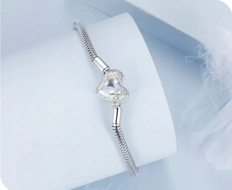 BRANSOLETKA  MODUŁOWA charms zawieszki baza SERCE SREBRO S925 rozm. 19cm