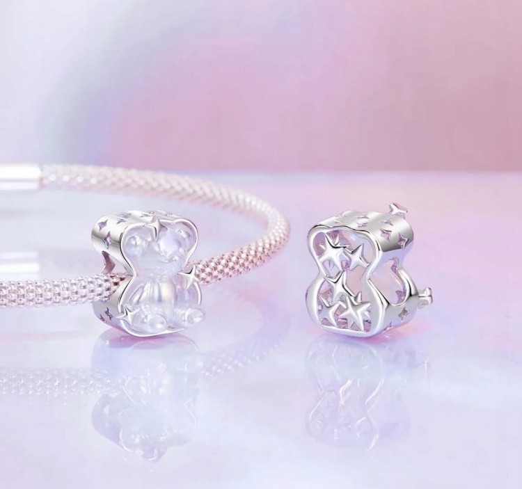 Charms do Pandora MIŚ opalizujące szkło SREBRO pr. s925