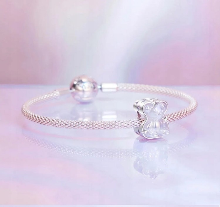 Charms do Pandora MIŚ opalizujące szkło SREBRO pr. s925