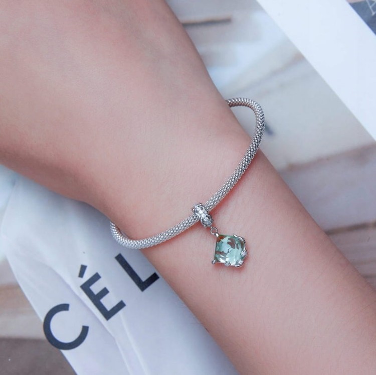 Charms do Pandora  Zielony Kryształ kwiaty SREBRO próba s925