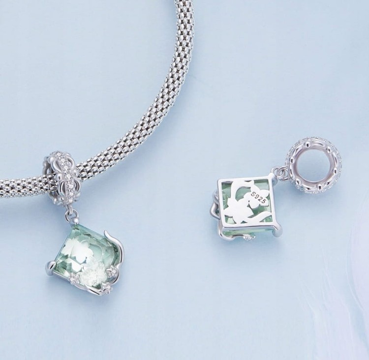 Charms do Pandora  Zielony Kryształ kwiaty SREBRO próba s925