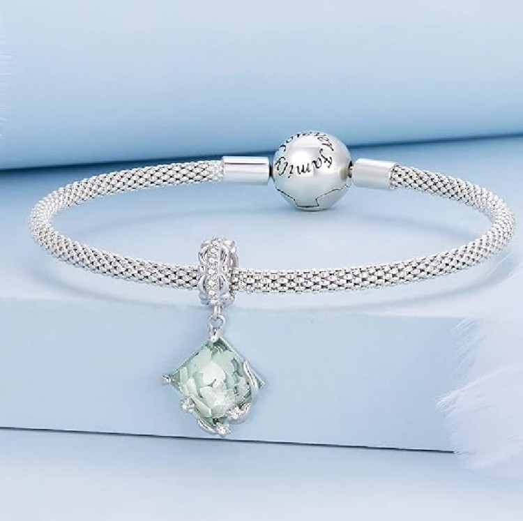 Charms do Pandora  Zielony Kryształ kwiaty SREBRO próba s925
