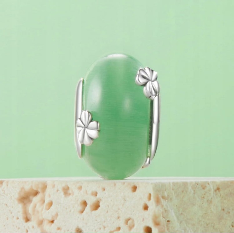 Charms do Pandora Zielone Murano koniczynki szczęście SREBRO próba s925