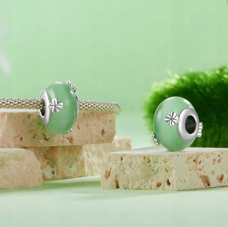 Charms do Pandora Zielone Murano koniczynki szczęście SREBRO próba s925