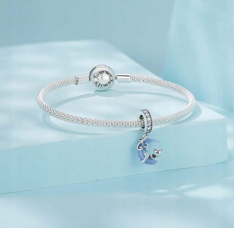 Charms do Pandora  Kot na Księżycu świecący  SREBRO próba s925