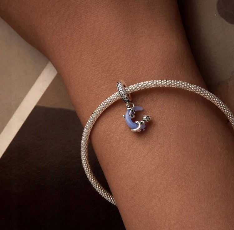 Charms do Pandora  Kot na Księżycu świecący  SREBRO próba s925