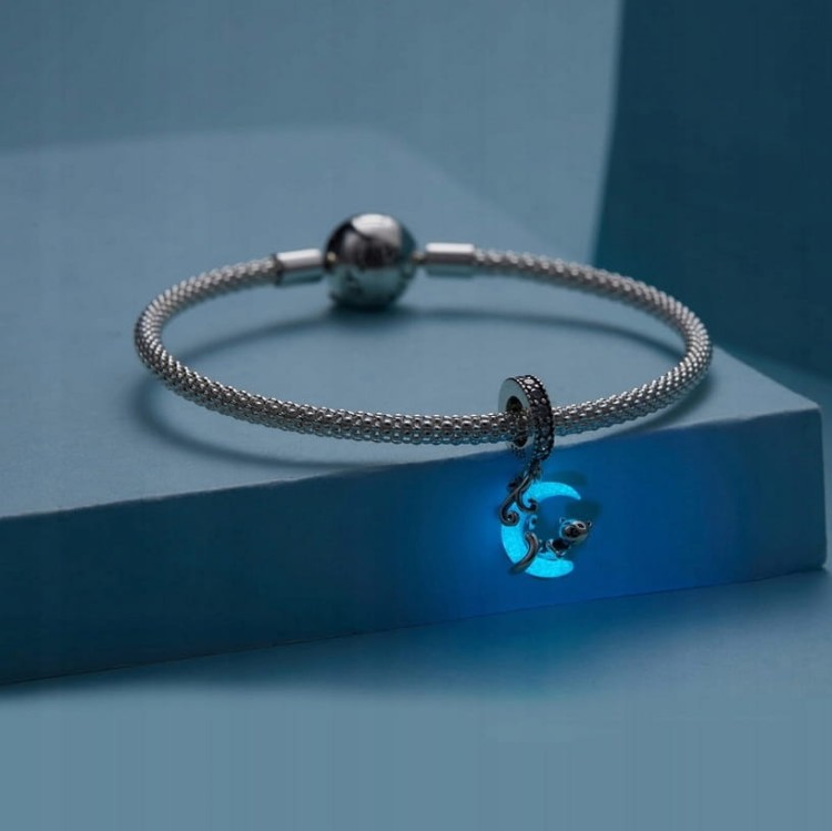 Charms do Pandora  Kot na Księżycu świecący  SREBRO próba s925