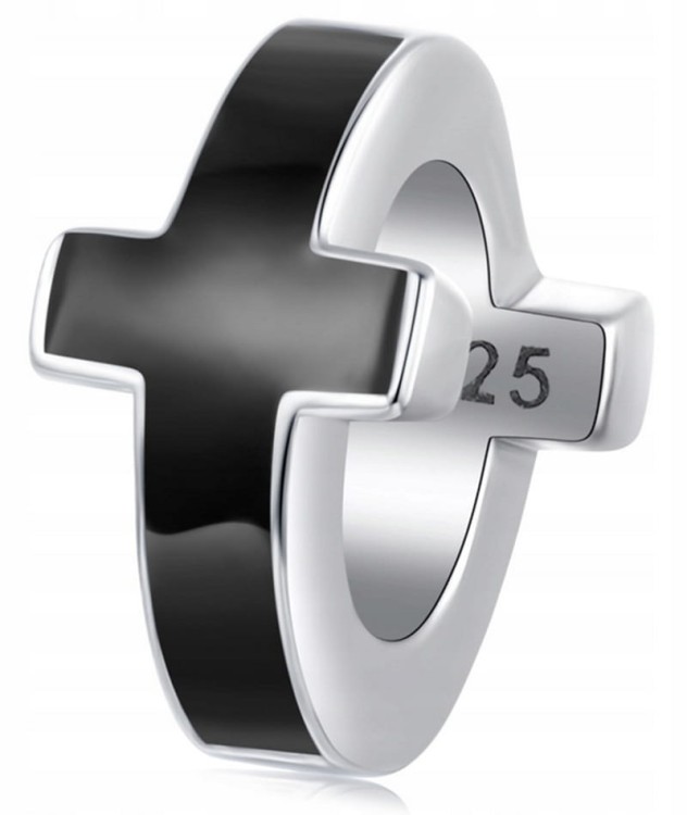 Charms do Pandora KRZYŻ czarna przekładka SREBRO s925