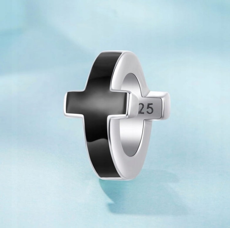 Charms do Pandora KRZYŻ czarna przekładka SREBRO s925