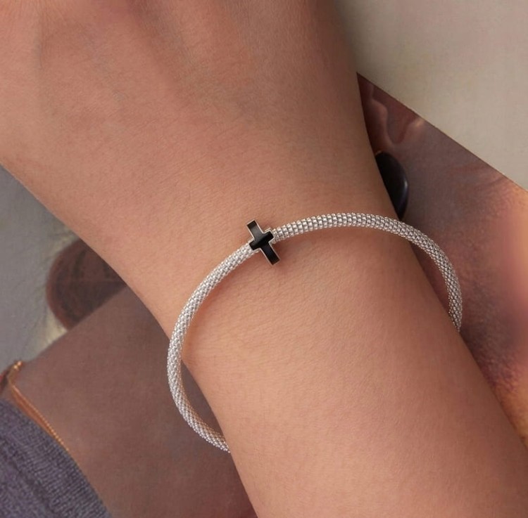 Charms do Pandora KRZYŻ czarna przekładka SREBRO s925