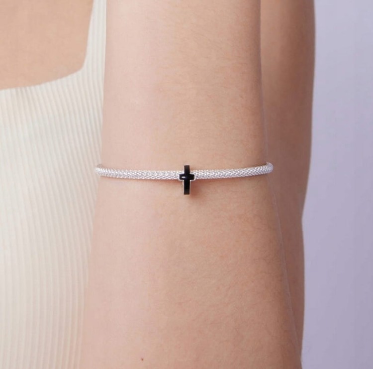 Charms do Pandora KRZYŻ czarna przekładka SREBRO s925