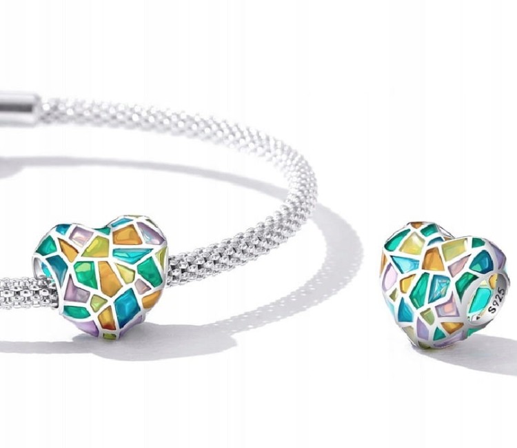 Charms do Pandora kolorowe serce SREBRO próba s925