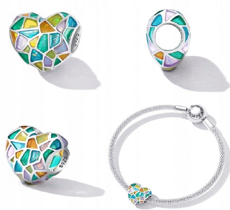 Charms do Pandora kolorowe serce SREBRO próba s925