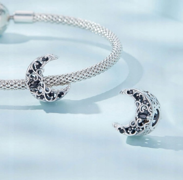 Charms do Pandora czarny półksiężyc próba SREBRO s925