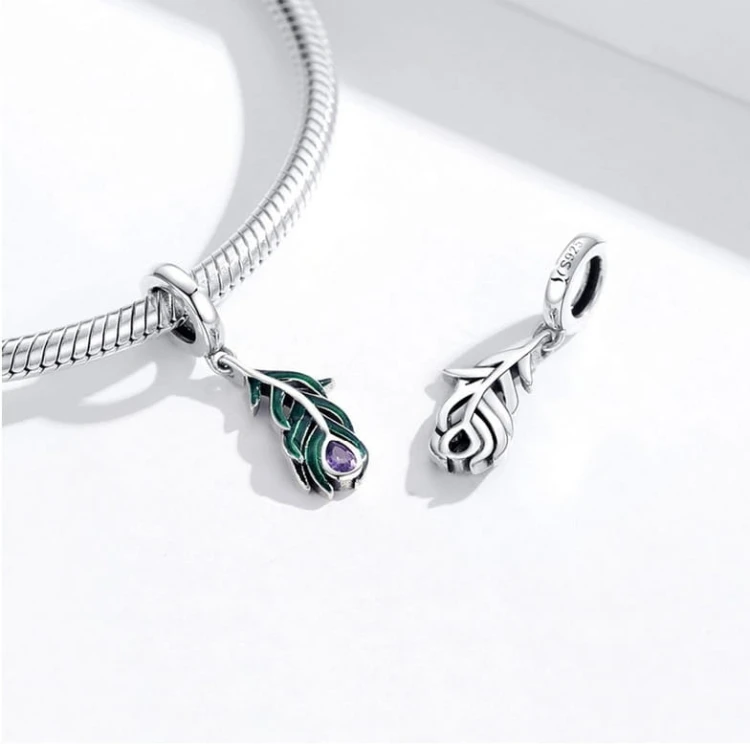 Charms do Pandora pióro pawia SREBRO próba s925