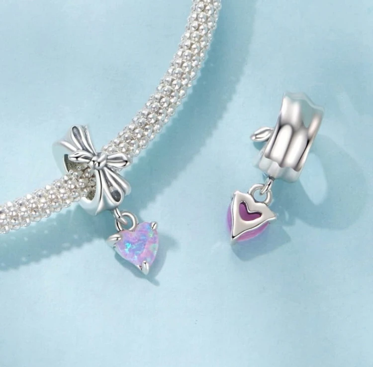 Charms do Pandora opalizujące serce  SREBRO próba s925