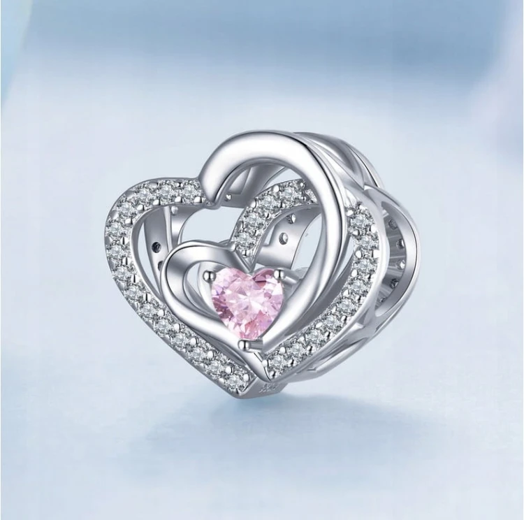 Charms do Pandora złączone serca cyrkonie  próba SREBRO s925
