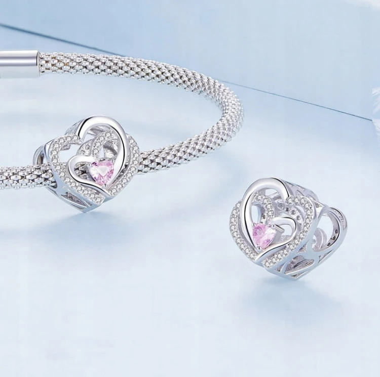 Charms do Pandora złączone serca cyrkonie  próba SREBRO s925