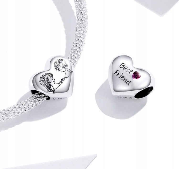 CHARMS Zawieszka BEST FRIEND przyjaźń przyjaciele serce SREBRO próby s925