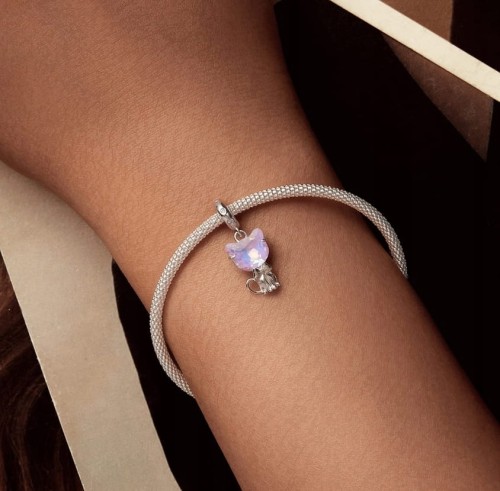 Charms do Pandora Kot opalizujący srebrny charms SREBRO próby s925