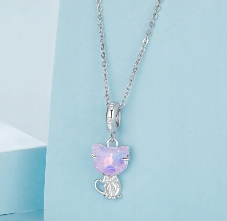 Charms do Pandora Kot opalizujący srebrny charms SREBRO próby s925