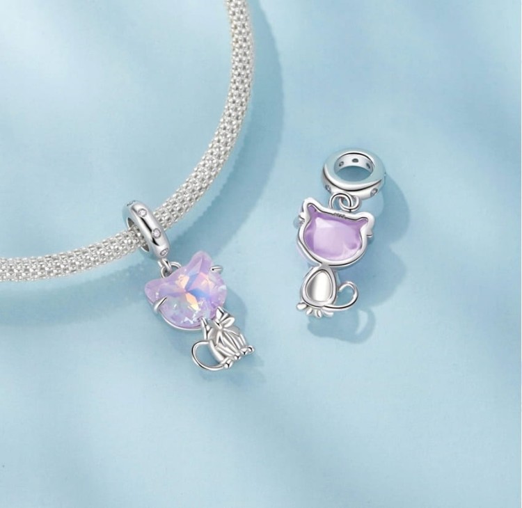 Charms do Pandora Kot opalizujący srebrny charms SREBRO próby s925