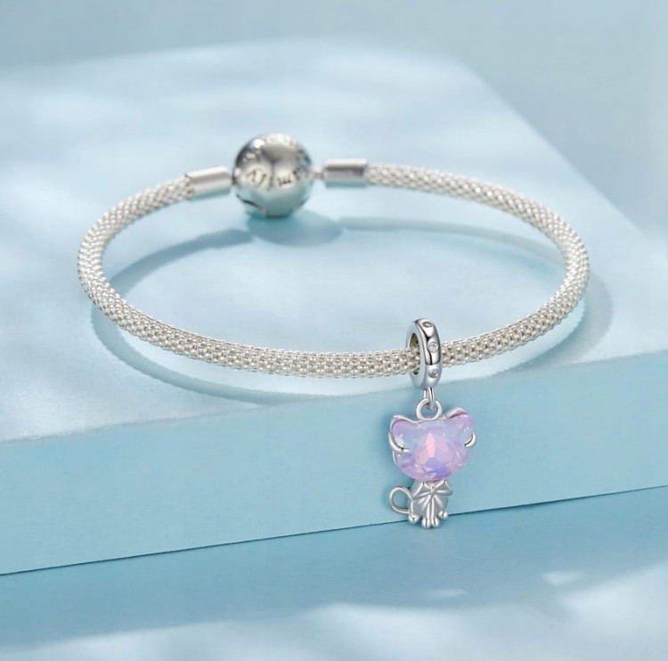 Charms do Pandora Kot opalizujący srebrny charms SREBRO próby s925
