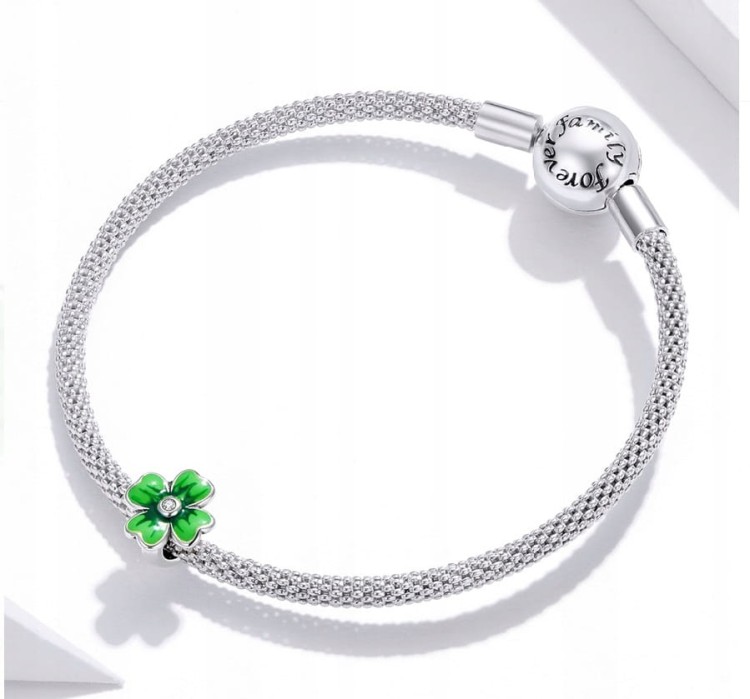 Charms przekładka do Pandora  Koniczynka szczęście charmsy  SREBRO próby s925