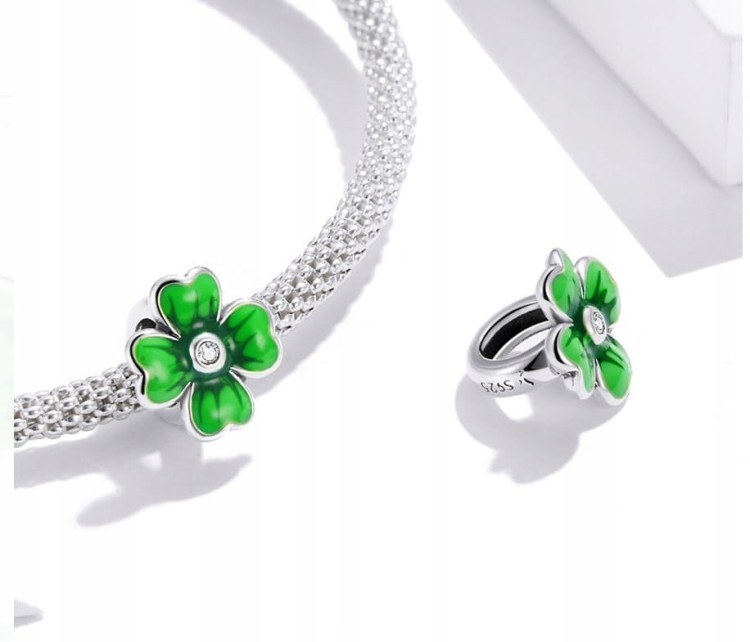 Charms przekładka do Pandora  Koniczynka szczęście charmsy  SREBRO próby s925