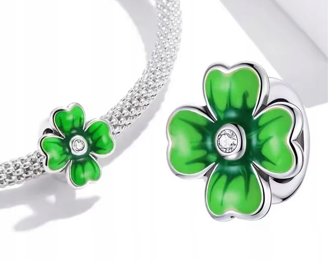 Charms przekładka do Pandora  Koniczynka szczęście charmsy  SREBRO próby s925