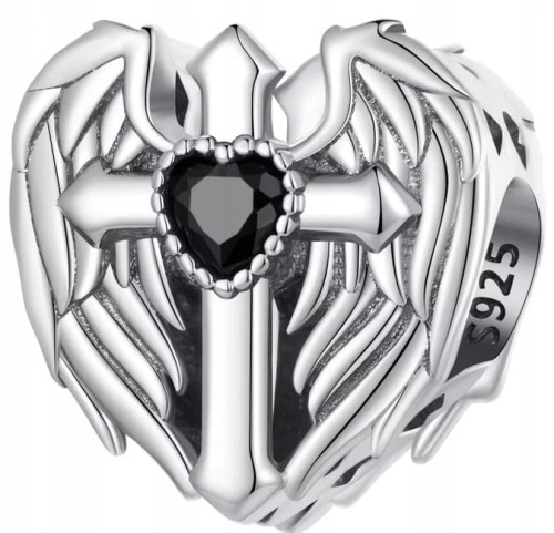 Charms do Pandora zawieszka SERCE krzyż skrzydła anioła wiara SREBRO s925