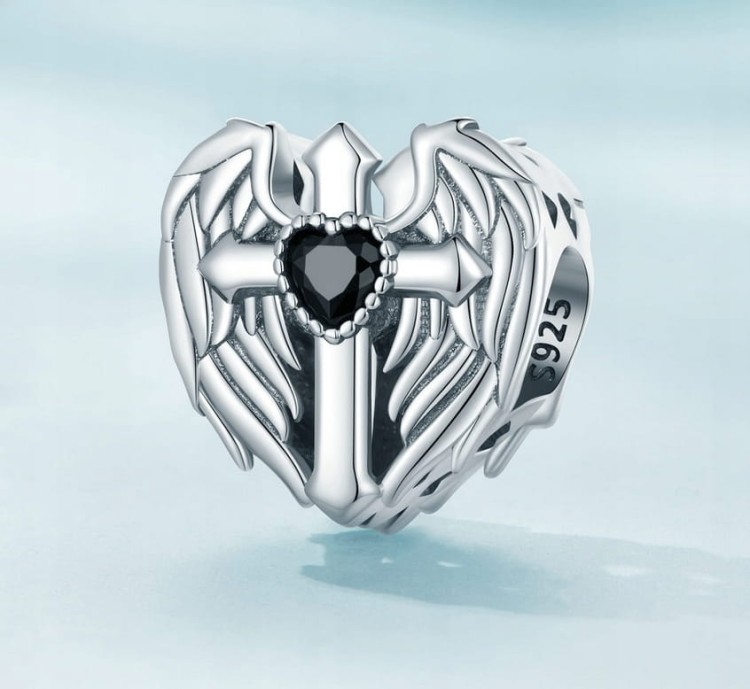 Charms do Pandora zawieszka SERCE krzyż skrzydła anioła wiara SREBRO s925
