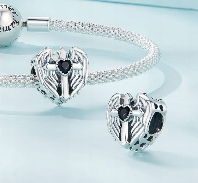 Charms do Pandora zawieszka SERCE krzyż skrzydła anioła wiara SREBRO s925