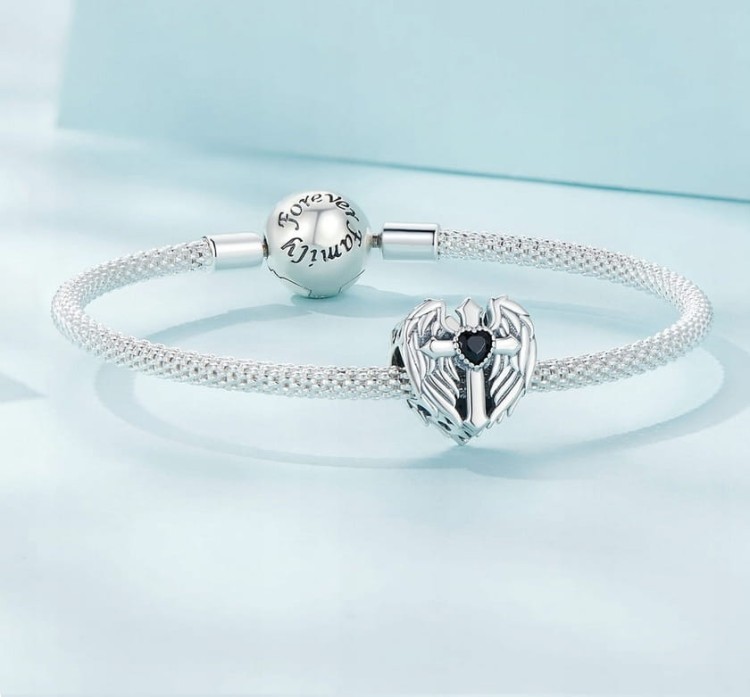 Charms do Pandora zawieszka SERCE krzyż skrzydła anioła wiara SREBRO s925