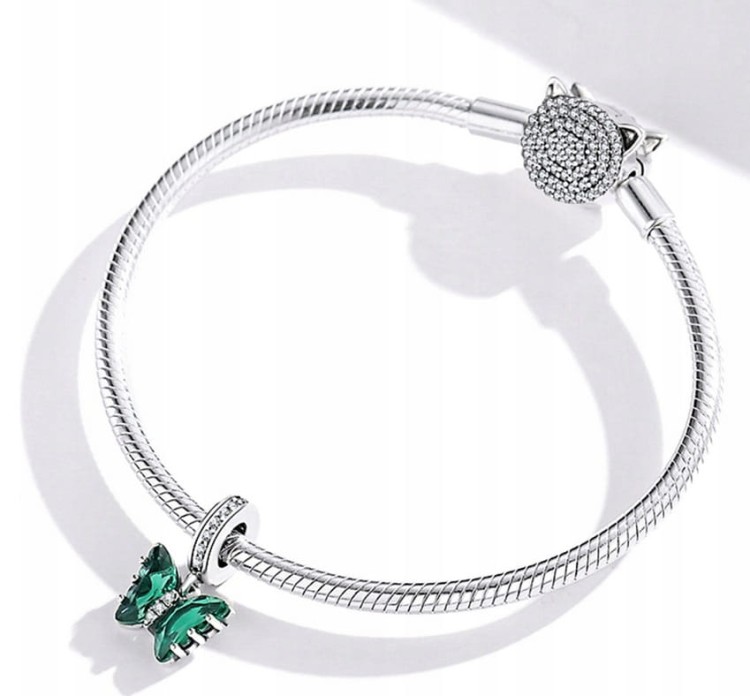Charms do Pandora zawieszka zielony motyl SREBRO s925