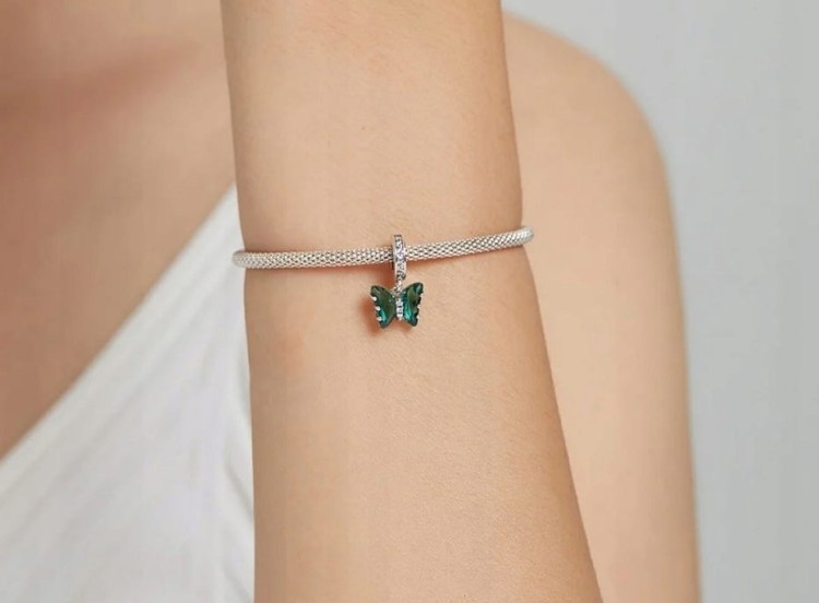 Charms do Pandora zawieszka zielony motyl SREBRO s925