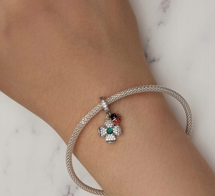 Charms do Pandora  Koniczynka Biedronka szczęście SREBRO próba S925