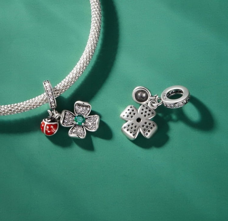 Charms do Pandora  Koniczynka Biedronka szczęście SREBRO próba S925