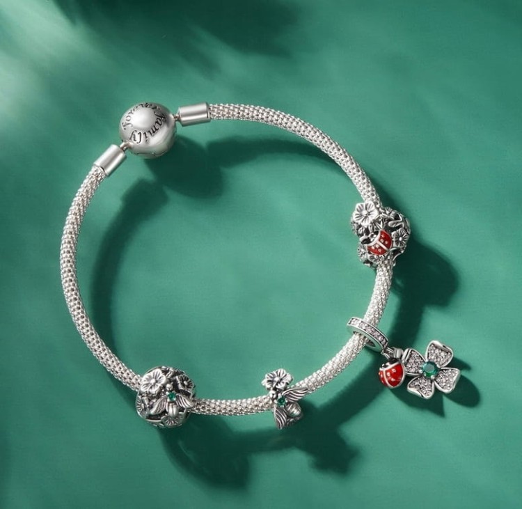 Charms do Pandora  Koniczynka Biedronka szczęście SREBRO próba S925