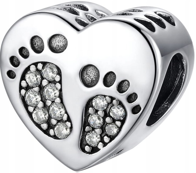Charms do Pandora serce STÓPKI narodziny dziecka SREBRO próba s925